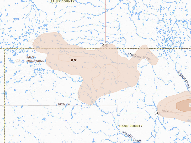 Radar-estimated hail-size map of the storm over Orient, SD