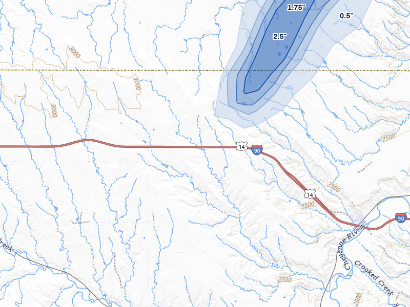 NEXRAD radar-signature map of the hail storm over Owanka, SD on Jun 26, 2026