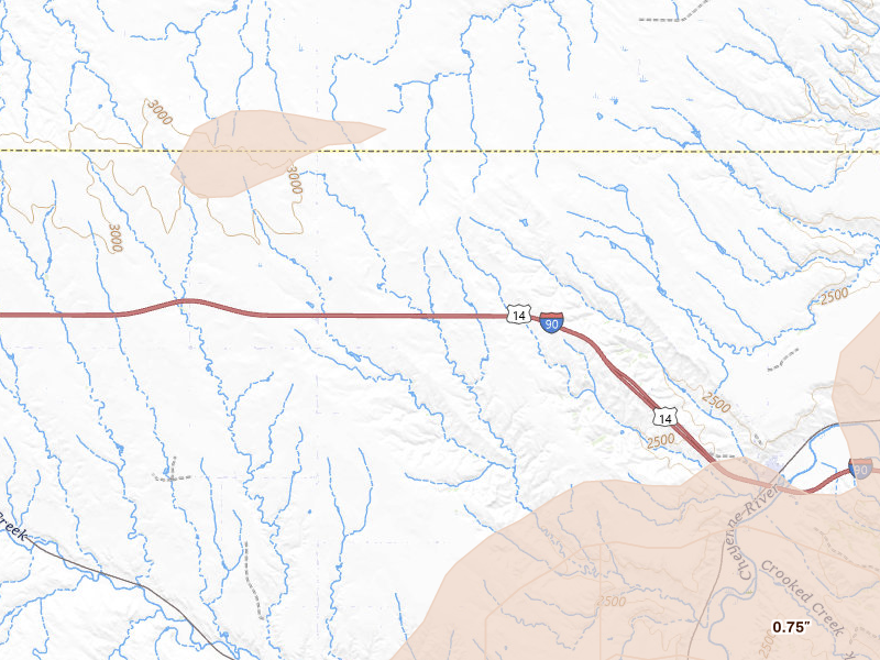 Radar-estimated hail-size map of the storm over Owanka, SD on Jul 7, 2026