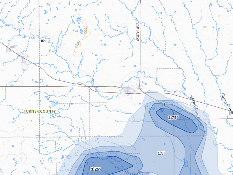 NEXRAD radar-signature map of the hail storm over Parker, SD on May 17, 2026
