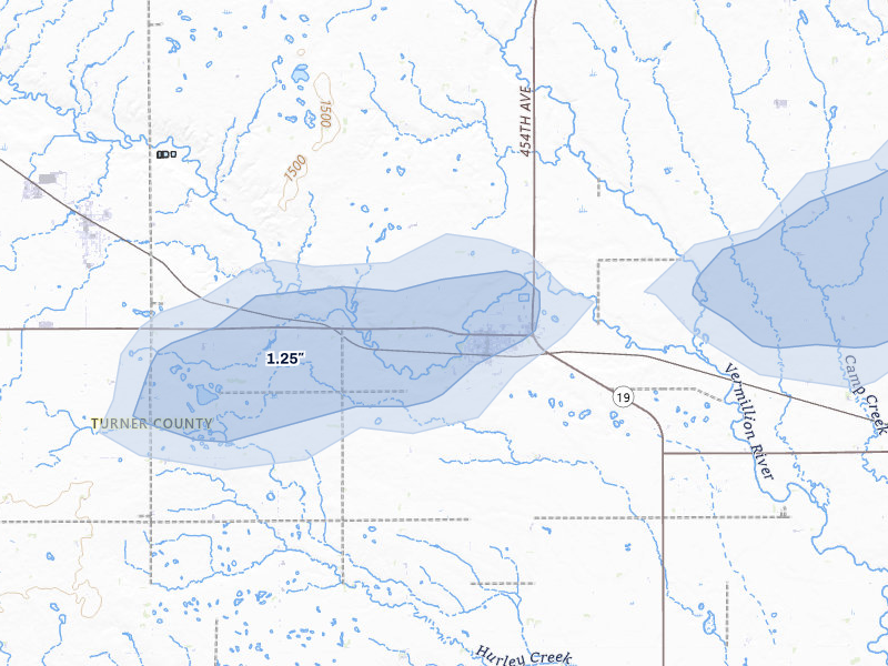 NEXRAD radar-signature map of the hail storm over Parker, SD on May 31, 2026
