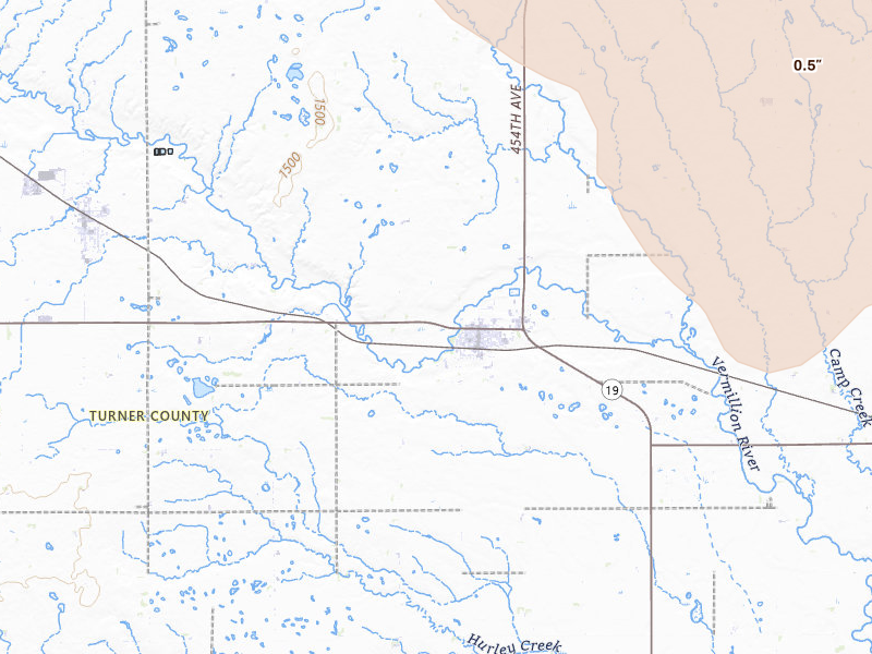 Radar-estimated hail-size map of the storm over Parker, SD on Jun 27, 2026