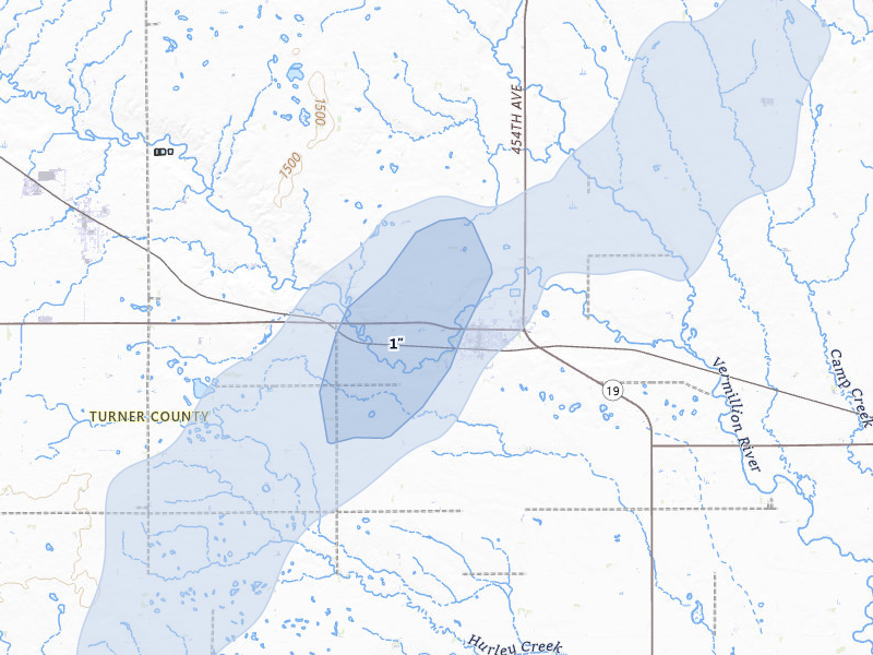 NEXRAD radar-signature map of the hail storm over Parker, SD on Jun 30, 2026