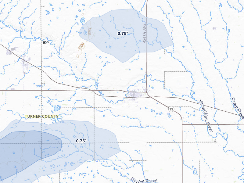 NEXRAD radar-signature map of the hail storm over Parker, SD on Jul 25, 2026
