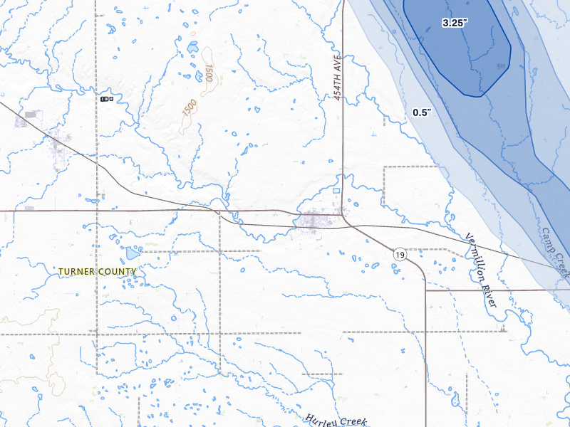 NEXRAD radar-signature map of the hail storm over Parker, SD on Aug 20, 2026