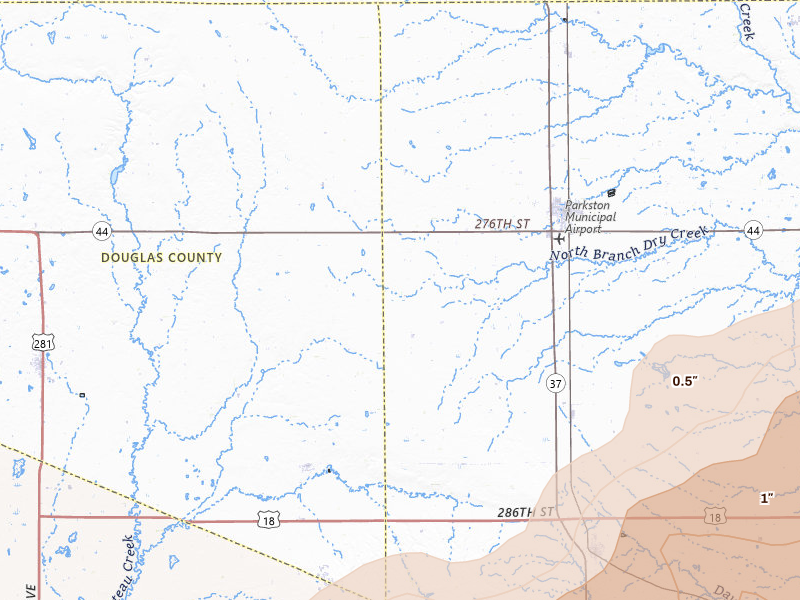 Radar-estimated hail-size map of the storm over Parkston, SD on May 17, 2026