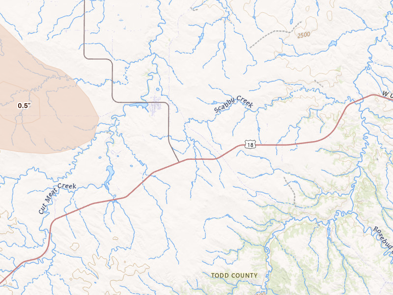 Radar-estimated hail-size map of the storm over Parmelee, SD on Jul 9, 2026