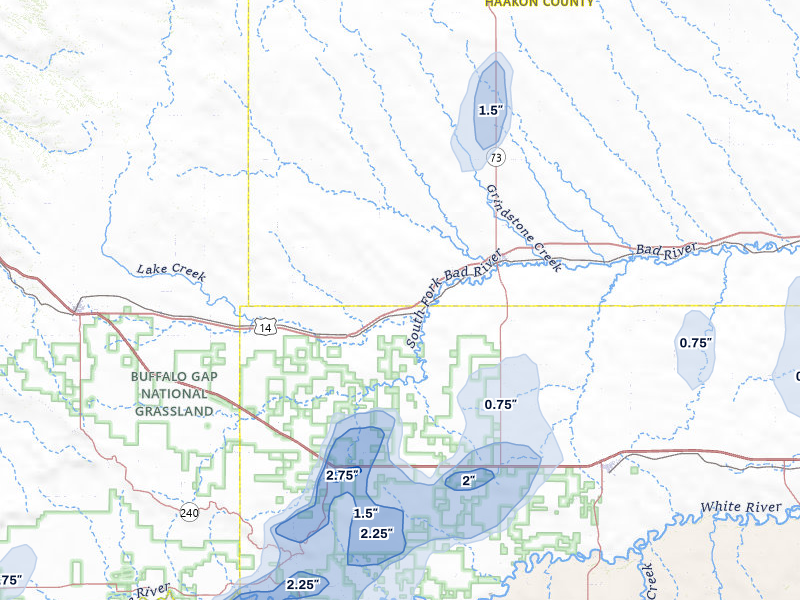 NEXRAD radar-signature map of the hail over Philip, SD