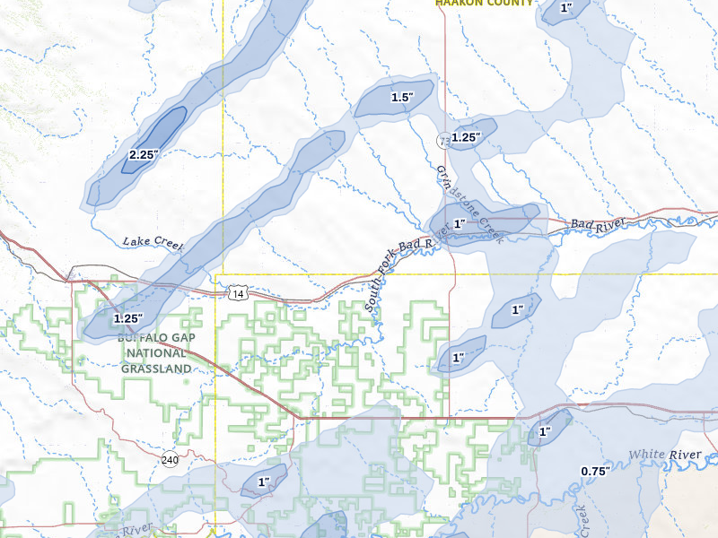 NEXRAD radar-signature map of the hail storm over Philip, SD on Jun 27, 2026