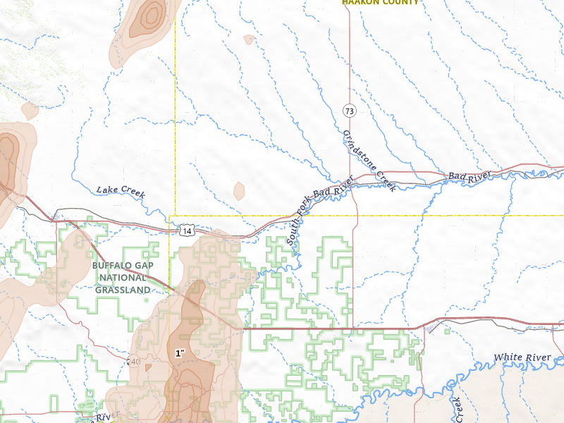 Radar-estimated hail-size map of the storm over Philip, SD on Jun 28, 2026