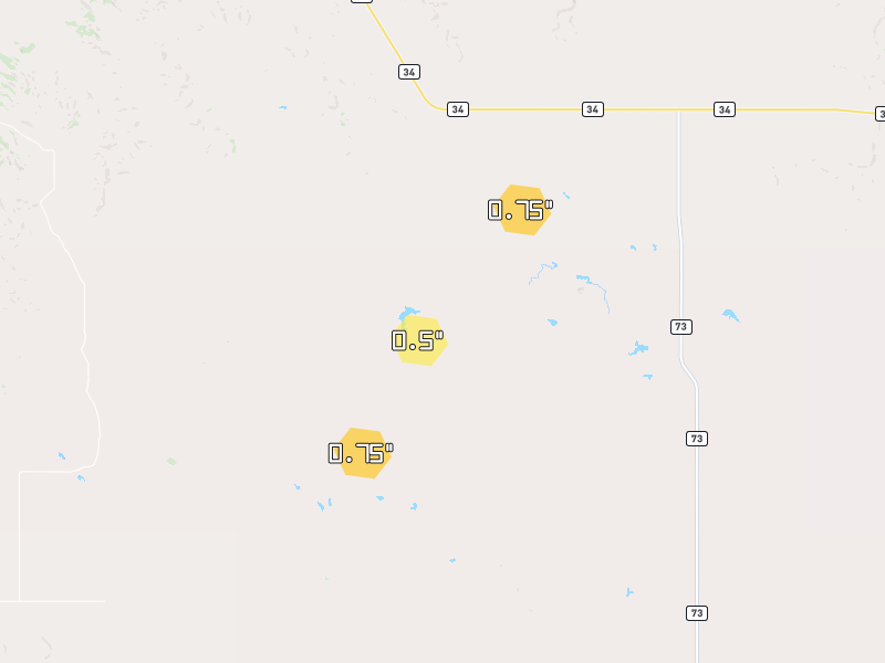 Hail map of Philip, SD on Jun 29, 2026, hail up to 0.75"
