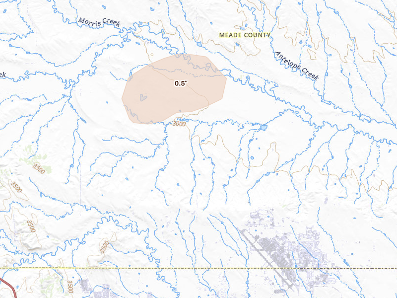 Radar-estimated hail-size map of the storm over Piedmont, SD on Jun 4, 2026
