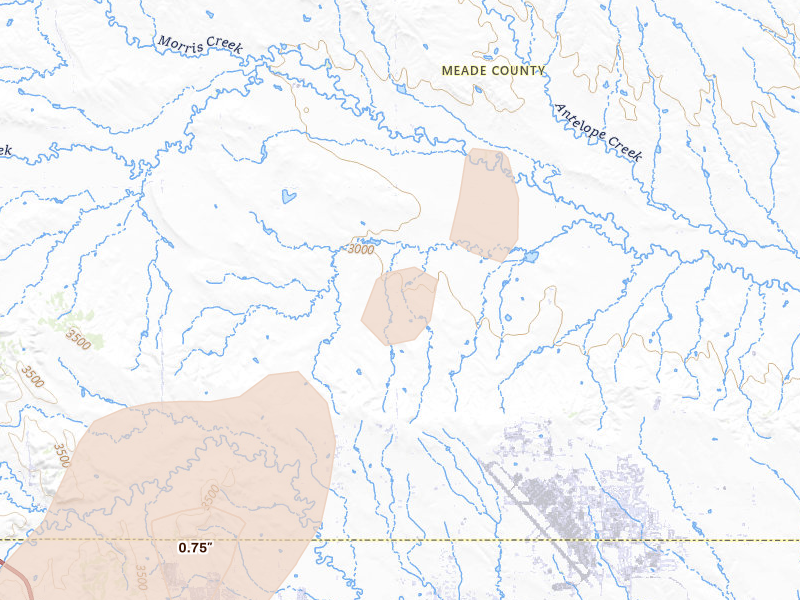 Radar-estimated hail-size map of the storm over Piedmont, SD on Jun 7, 2026
