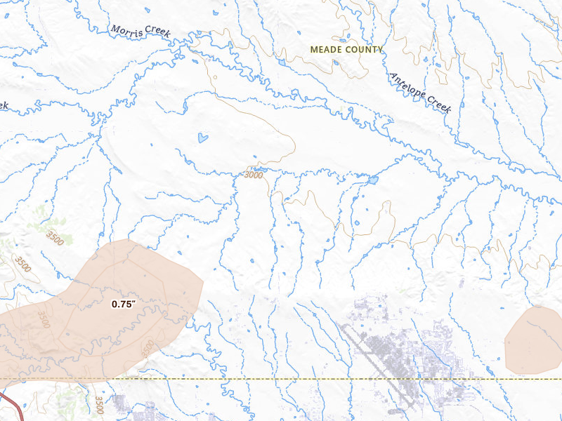 Radar-estimated hail-size map of the storm over Piedmont, SD on Jul 1, 2026