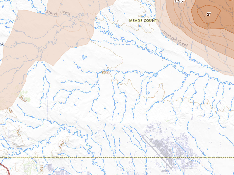Radar-estimated hail-size map of the storm over Piedmont, SD on Jul 2, 2026