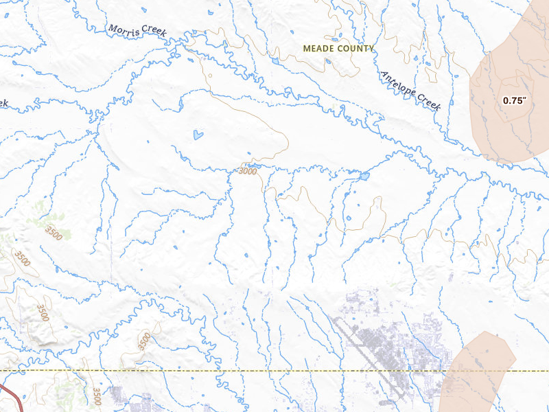 Radar-estimated hail-size map of the storm over Piedmont, SD on Jul 3, 2026