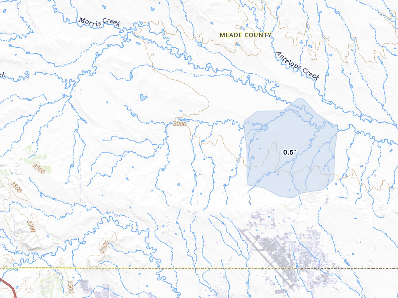 NEXRAD radar-signature map of the hail storm over Piedmont, SD on Jul 3, 2026