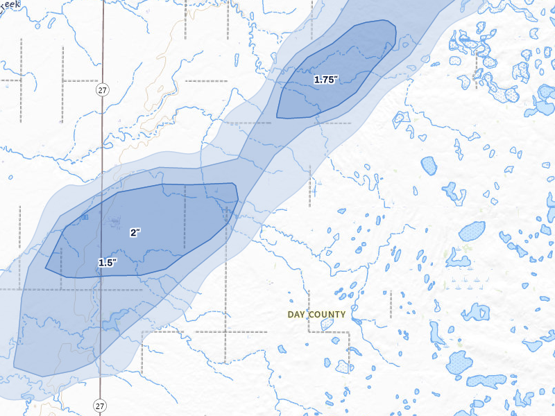 NEXRAD radar-signature map of the hail storm over Pierpont, SD on Jun 29, 2026