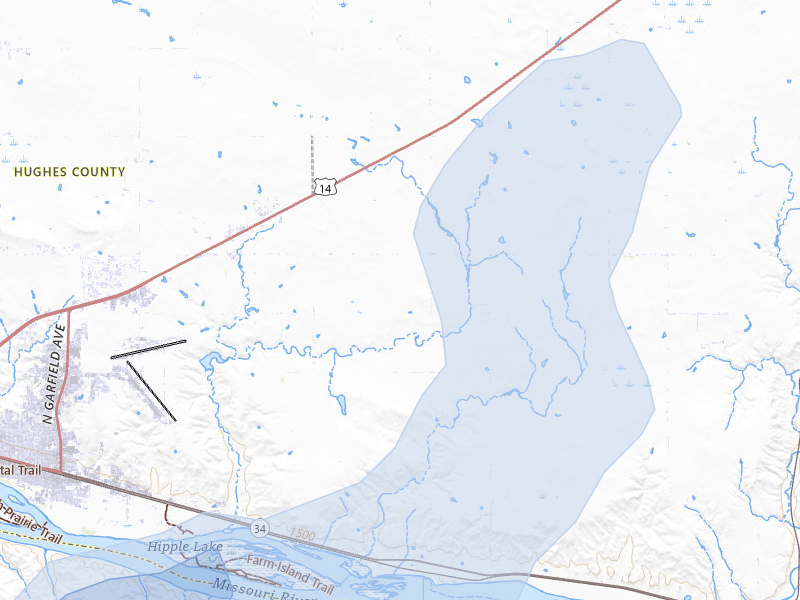 NEXRAD radar-signature map of the hail storm over Pierre, SD on Apr 22, 2026