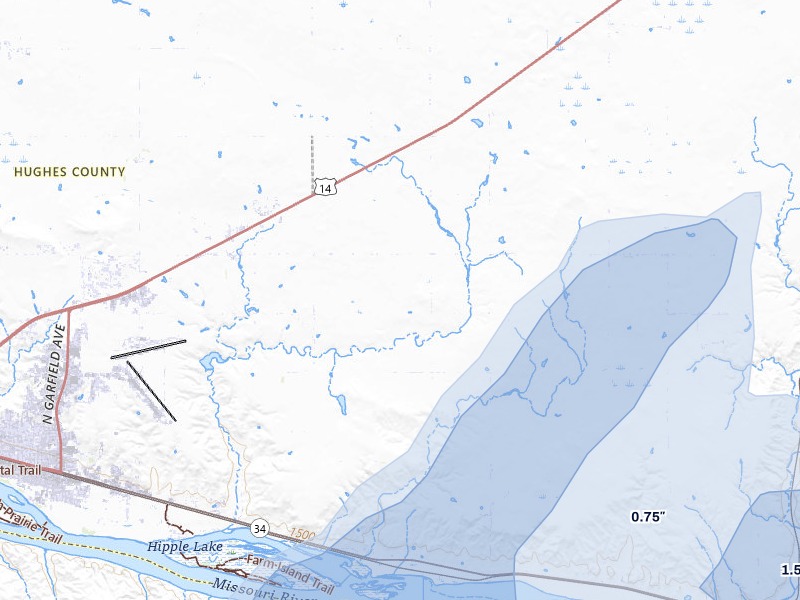 NEXRAD radar-signature map of the hail storm over Pierre, SD on Jun 28, 2026