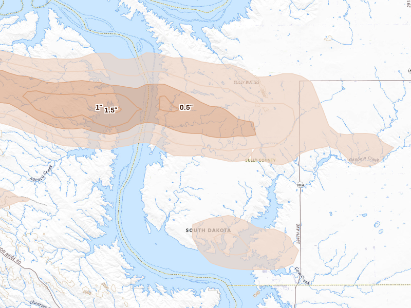 Radar-estimated hail-size map of the storm over Pierre, SD