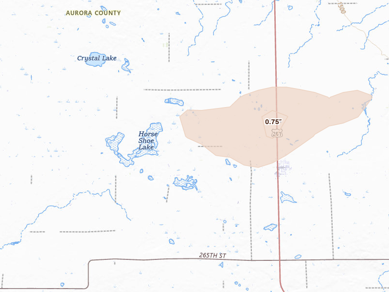 Radar-estimated hail-size map of the storm over Plankinton, SD on Sep 1, 2026