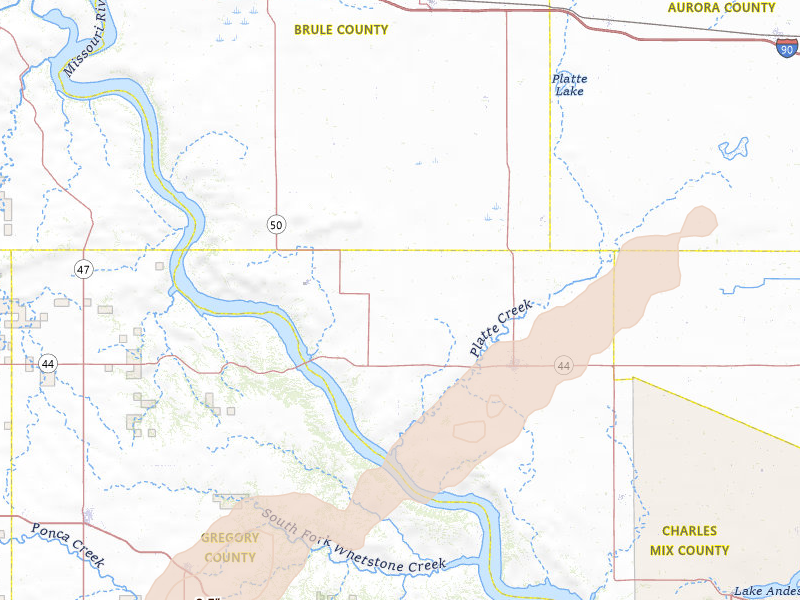 Radar-estimated hail-size map of the storm over Platte, SD on May 17, 2026