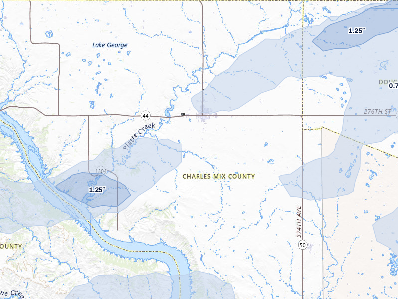 NEXRAD radar-signature map of the hail storm over Platte, SD on Aug 3, 2026