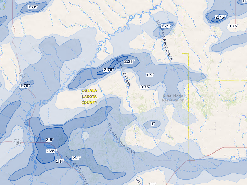 NEXRAD radar-signature map of the hail over Porcupine, SD