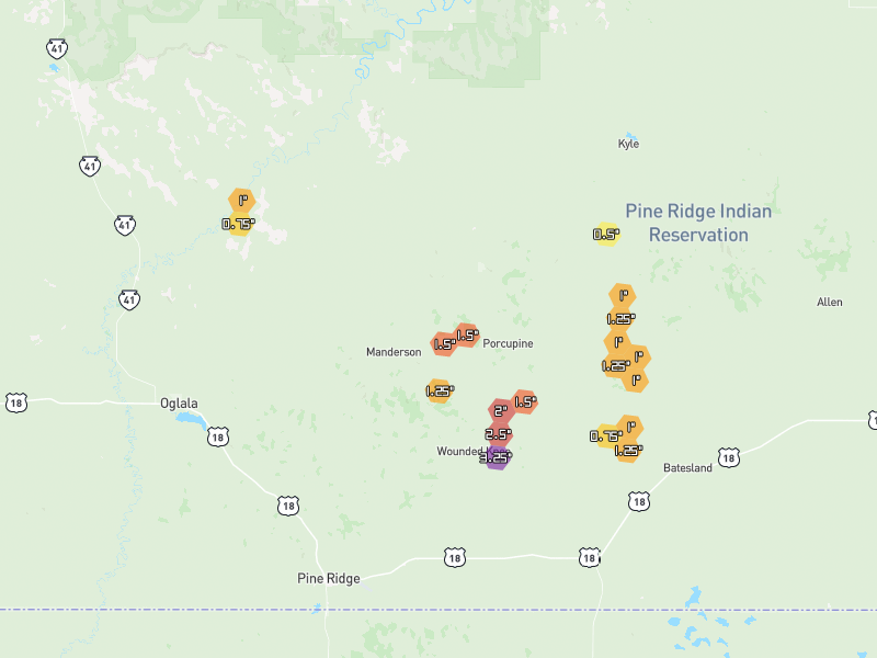 Hail map of Porcupine, SD on Jun 29, 2026, hail up to 3.25"