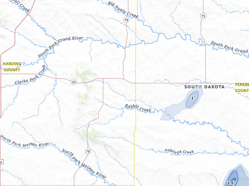 NEXRAD radar-signature map of the hail over Prairie City, SD