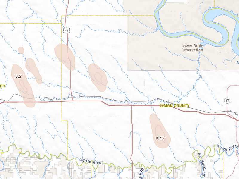Radar-estimated hail-size map of the storm over Presho, SD on May 30, 2026