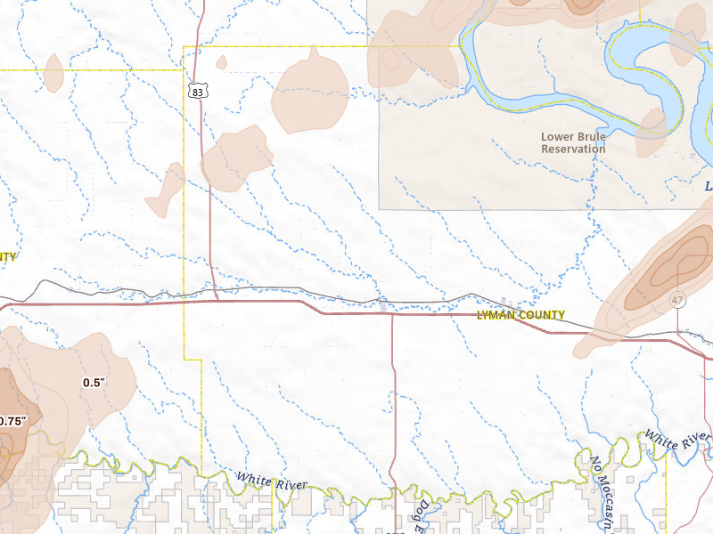 Radar-estimated hail-size map of the storm over Presho, SD on Jun 2, 2026