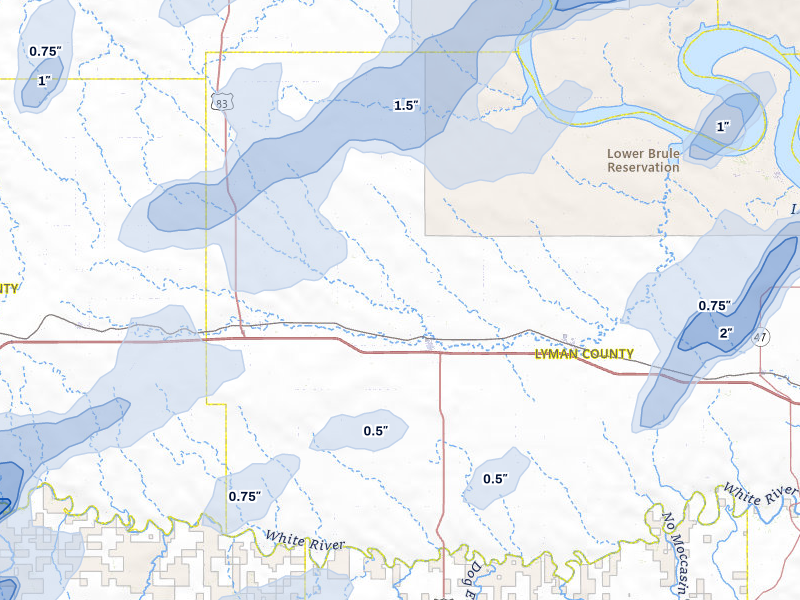 NEXRAD radar-signature map of the hail over Presho, SD