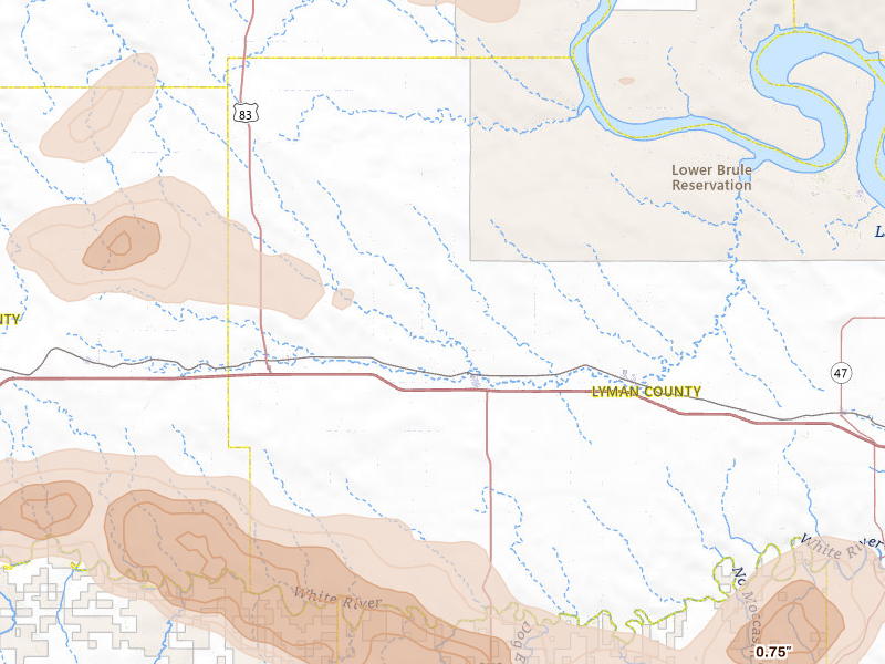 Radar-estimated hail-size map of the storm over Presho, SD on Jun 3, 2026