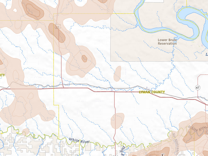 Radar-estimated hail-size map of the storm over Presho, SD on Jun 4, 2026