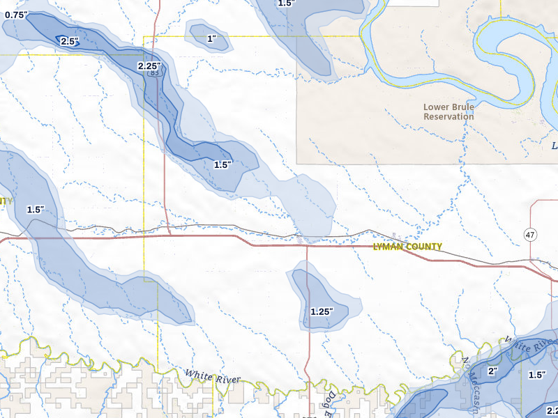 NEXRAD radar-signature map of the hail over Presho, SD