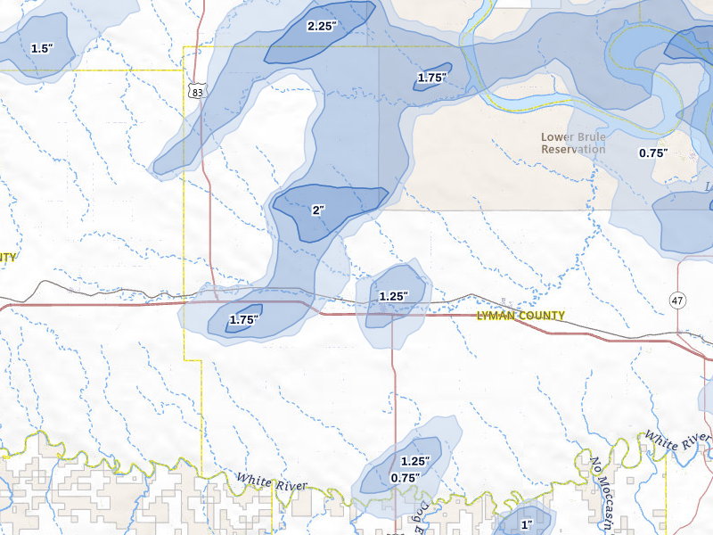 NEXRAD radar-signature map of the hail over Presho, SD