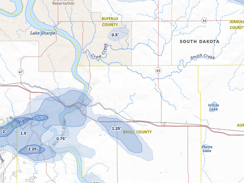 NEXRAD radar-signature map of the hail over Pukwana, SD