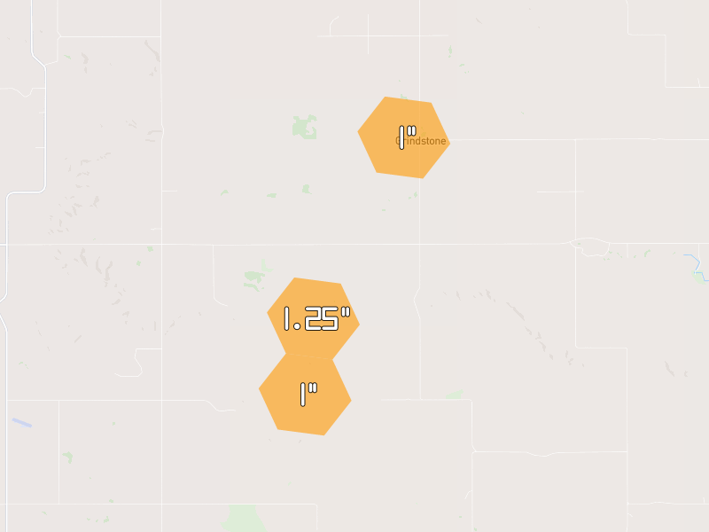 Hail map of Quinn, SD on Jun 27, 2026, hail up to 1.25"