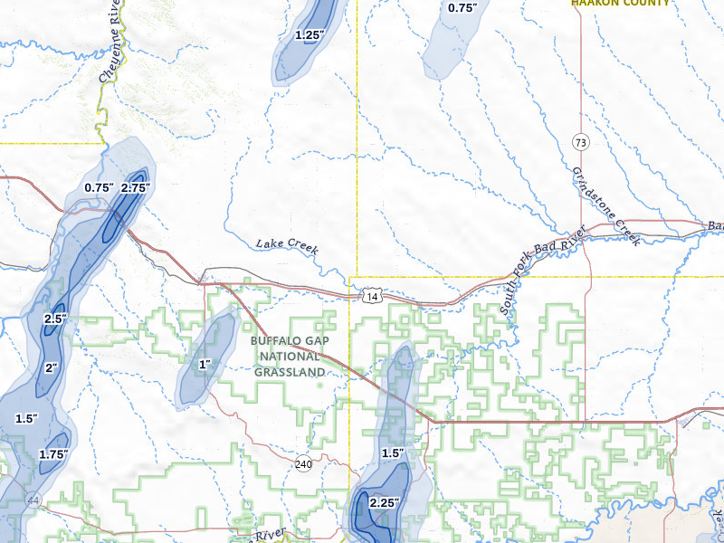 NEXRAD radar-signature map of the hail storm over Quinn, SD on Jun 28, 2026