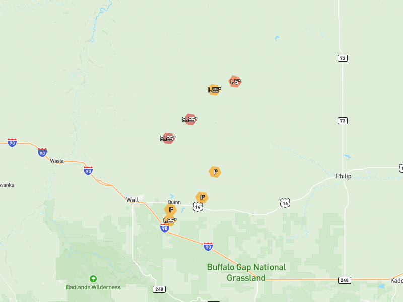 Hail map of Quinn, SD on Jun 28, 2026, hail up to 2.25"