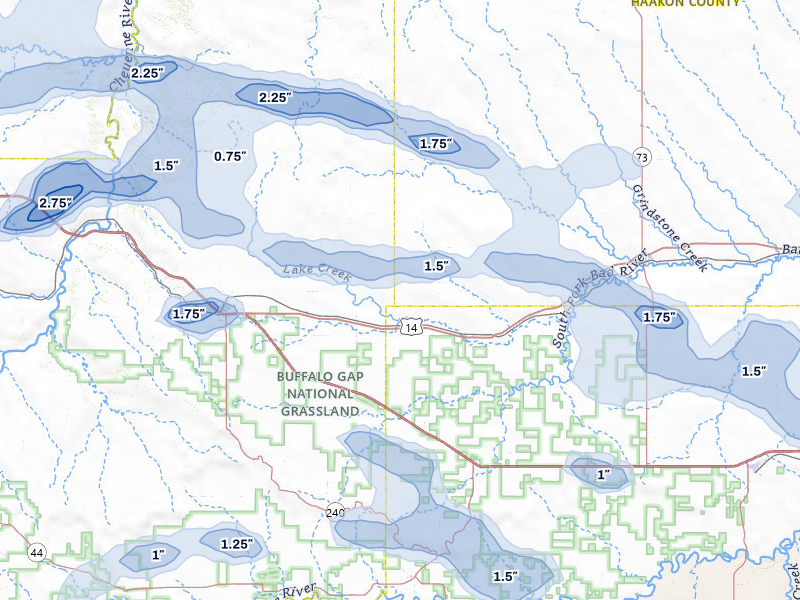 NEXRAD radar-signature map of the hail over Quinn, SD