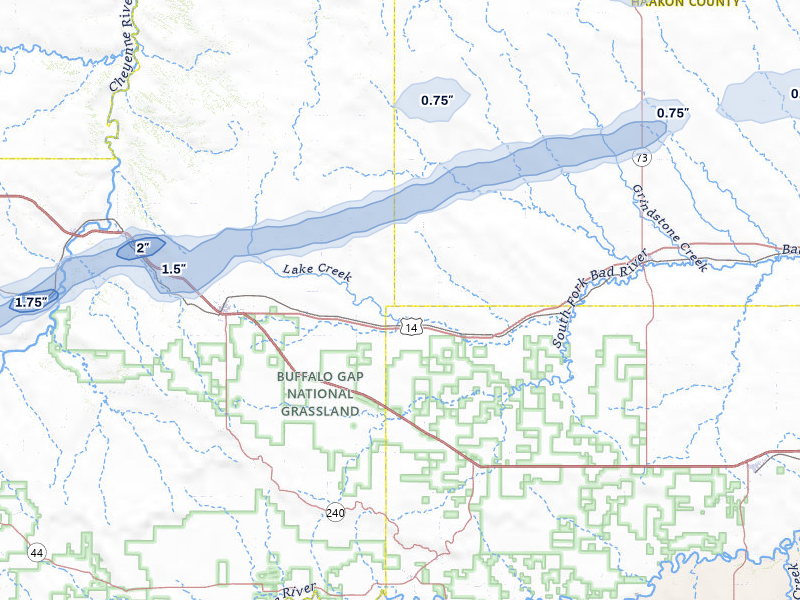 NEXRAD radar-signature map of the hail storm over Quinn, SD on Jul 7, 2026