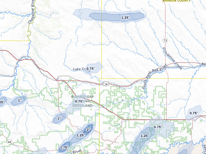NEXRAD radar-signature map of the hail storm over Quinn, SD on Jul 29, 2026