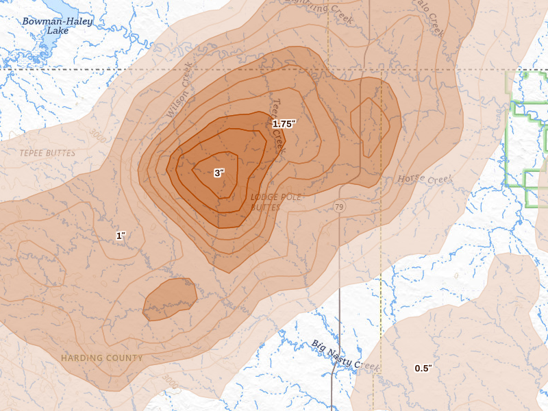 Radar-estimated hail-size map of the storm over Ralph, SD on Jun 27, 2026