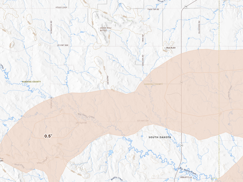 Radar-estimated hail-size map of the storm over Ralph, SD on Sep 23, 2026
