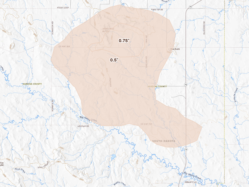 Radar-estimated hail-size map of the storm over Ralph, SD