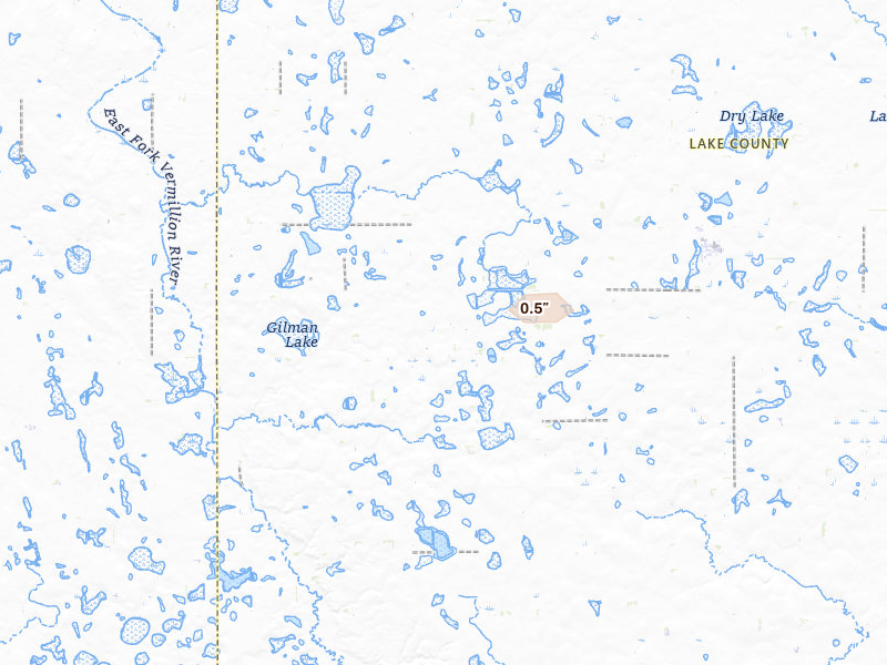 Radar-estimated hail-size map of the storm over Ramona, SD on Jun 27, 2026