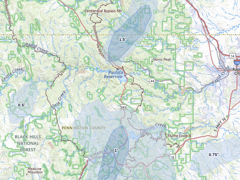 NEXRAD radar-signature map of the hail storm over Rapid City, SD on May 30, 2026